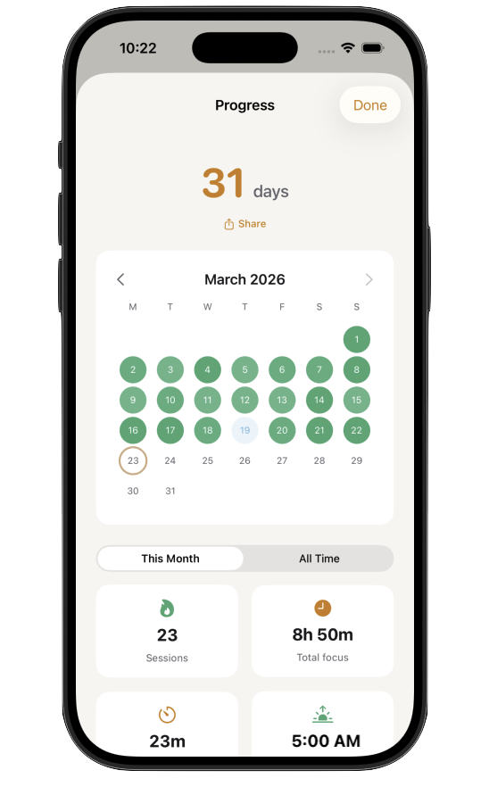Rise streak tracking calendar